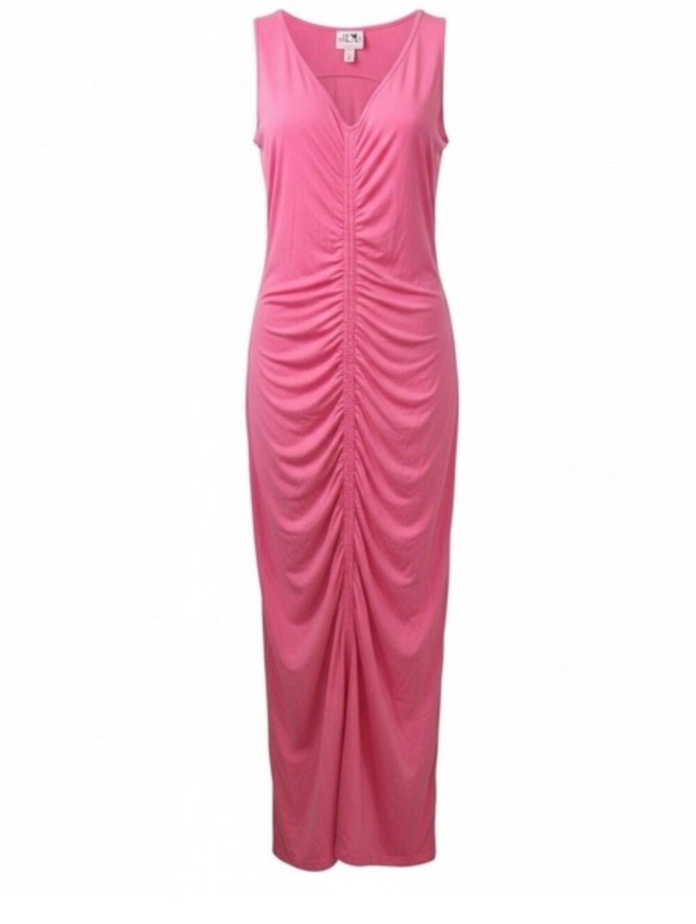 FUTURE COLLECTIVE | Alani Noelle Ruched Maxi Slit Dress Pink Rayon Blend | XXL